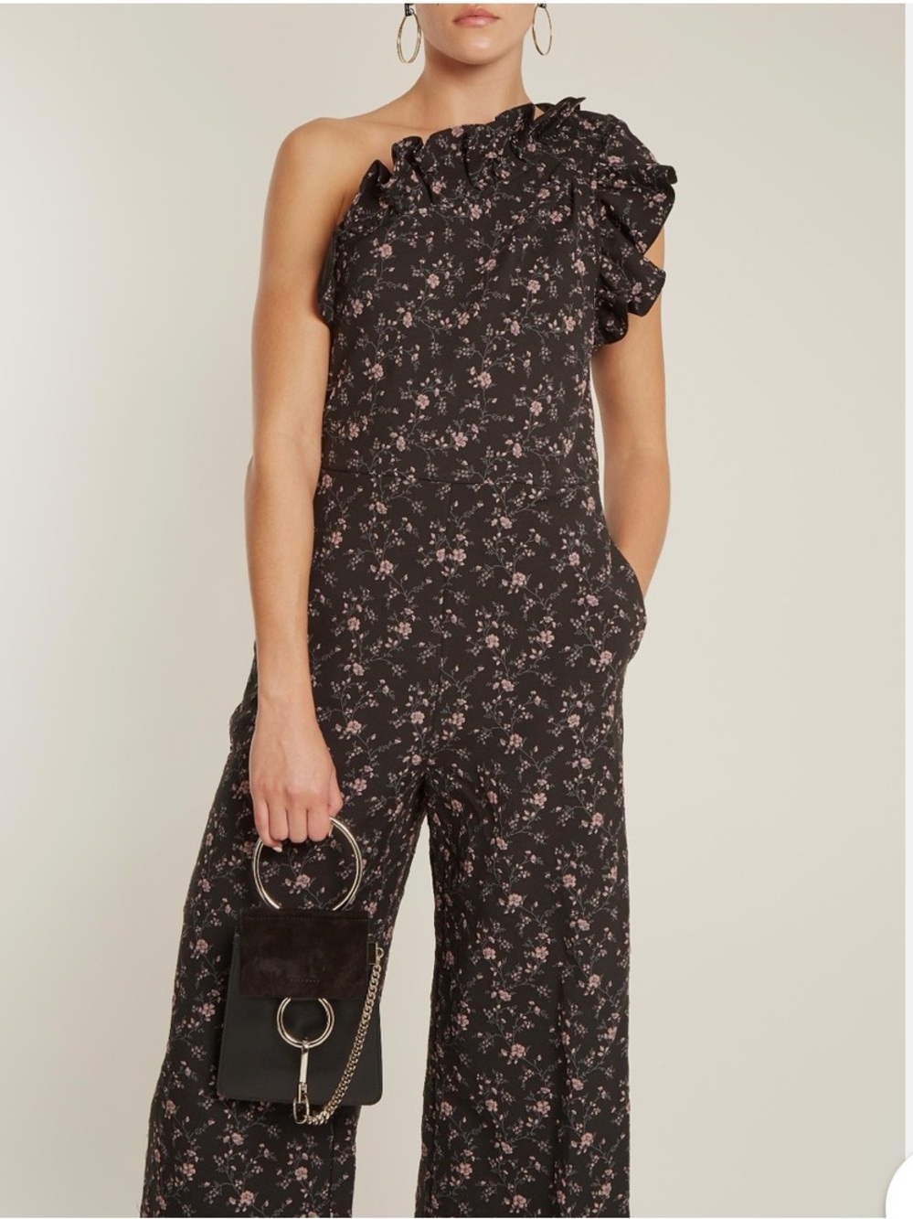 Rebecca Taylor One-Shoulder Black Floral Jumpsuit